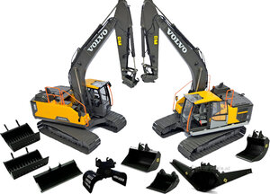 Crawler cranes with S70 quick coupler, buckets and others