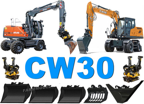Mobiele & Rupskranen met CW30 snelwissel, bakken & overige hulpstukken