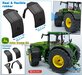 2x JOHN DEERE 8R ZWARTE & FLEXIBELE spatborden 25.5 mm breed MET LOSSE STEUNEN, t.b.v. de vooras JD 8R 410 Wiking 1:32 Farmmodels Premium Line