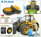Ø 47.3 mm: 2x Dubbellucht Shovel banden + ALUMINIUM velgen VOLVO GEEL Gespoten geleverd passend in de Aluminium Farmmodels Volvo L60H serie  1:32         