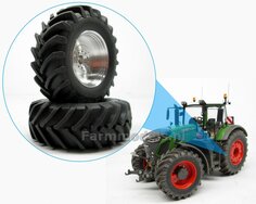 Aluminium Achteras velgen MET MF banden Ø 69.2 x 25.3 mm, geschikt voor de Wiking Fendt 942 (Massieve Aluminium velgen) 1:32