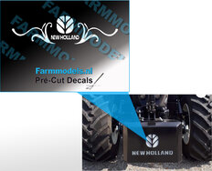 New HOLLAND Front gewicht 'Tribal' stickers, Wit. Geschikt voor meeste gewichten.  12x40 mm  Pré-Cut Decal op transparant 1:32 Farmmodels.nl 
