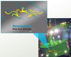 John Deer Frontgewicht   41mm breed  GEEL op transparante stickerfolie Pré-Cut Decals 1:32 Farmmodels.nl 