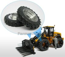 2x dubbellucht Shovel velgen + smalle banden, Ø 49 mm, passend in originele velgen JCB 435S AT 1:32