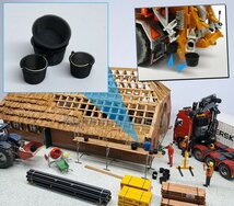 COMBI SET: 2x Specie kuip  + 2x Emmer ZWART kunststof met ijzeren beweegbaar hengsel, maatje MIDDEL & GROOT 1:32