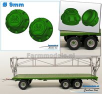 2x BPW NAAFDOP uitvoering MET CENTREER-RING ONDER Ø 9 mm Materiaal Kunststof JOHN DEERE GROEN Gespoten geleverd 1:32