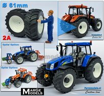 Ø 61 x 25 mm: NH T7550 BLUE: 2x Brede Banden (nr. 2A) + ALUMINIUM velgen NEW HOLLAND WIT Gespoten geleverd 1:32 Farmmodels Custom Line Series  