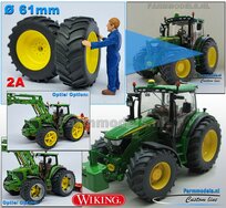 Ø 61 x 25 mm: JOHN DEERE 6125 Wiking: 2x Brede Banden (nr. 2A) + ALU. velgen JOHN DEERE GEEL Gespoten geleverd 1:32 Custom Line Series