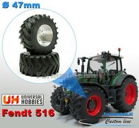 Ø 47 x 20.5 mm: FENDT 516 UH: 2x Brede Banden (nr. 1A) + ALUMINIUM velgen BLANK geleverd 1:32 Farmmodels Custom Line Series 