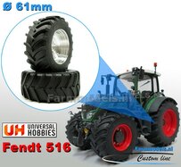 Ø 61 x 25 mm: FENDT 516 UH: 2x Brede Banden (nr. 2A) + ALUMINIUM velgen BLANK geleverd 1:32 Farmmodels Custom Line Series 