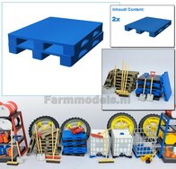 2x KUNSTSTOF PALLET afmeting 38.5 x 32 mm  Materiaal Resin, BLAUW MATT Gespoten Geleverd  1:32