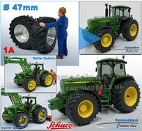 Ø 47 x 20.5 mm: JOHN DEERE 4755/ 4955 SCHUCO: 2x Brede Banden (nr. 1A) + ALUMINIUM velgen BLANK geleverd 1:32 Farmmodels Custom Line Series 