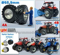 Ø 65.9 x 29.2 mm: CASE 260/ NH T7.300/ STEYR 6280 UH: 2x Brede Banden + ALUMINIUM velgen BLANK geleverd 1:32 Farmmodels Custom Line Series  