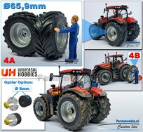 Ø 65.9 x 29.2 mm: CASE PUMA 260/ NH T7.300 BLUE POWER  UH: 2x Brede Banden + ALU. Velgen ALUMINIUM METALIC Gespoten 1:32 Farmmodels Custom Line Series  