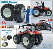Ø 65.9 x 29.2 mm: STEYR 6280 CVT UH: 2x Brede Banden + ALU. Velgen STEYR WIT Gespoten 1:32 Farmmodels Custom Line Series  