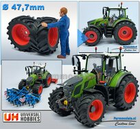 Ø 47.7 x 24.2 mm: Fendt 620 UH: 2x Brede Vooras banden + ALUMINIUM velgen FENDT ROOD Gespoten geleverd 1:32 Farmmodels Custom Line Series 