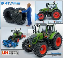 Ø 47.7 x 24.2 mm: Fendt 620 UH: 2x Brede Vooras banden + ALUMINIUM velgen ZWART GLANS Gespoten geleverd 1:32 Farmmodels Custom Line Series 
