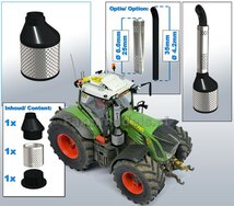 FENDT 939 DEMPER POT met BESCHERMKAP, perfect passend op de Fendt 939 Vario S4 van Wiking Resin, ZWART & CHROOM Gespoten geschikt voor uitlaat Ø 4,2 mm  1:32  
