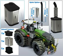 FENDT 1050 DEMPER POT met BESCHERMKAP, passend op Fendt 1050 Gen2 van Wiking. Resin, ZWART & CHROOM Gespoten geschikt voor uitlaat Ø 4,2 mm  1:32  