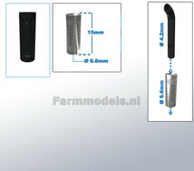 Beschermkap voor Uitlaat ZWART GLANS gespoten Ø 6,6 mm x 15 mm, geschikt voor uitlaat serie met Ø 4,2 mm  1:32  