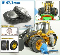 Ø 47.3 mm: 2x Dubbellucht Shovel banden + ALUMINIUM velgen BLANK geleverd passend in de Aluminium Farmmodels Volvo L60H serie  1:32         