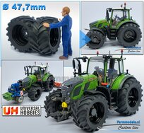 Ø 47.7 x 24.2 mm: Fendt 620 UH: 2x Brede Vooras banden + ALUMINIUM velgen ZWART GLANS Gespoten geleverd 1:32 Farmmodels Custom Line Series 