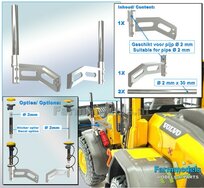 2x (SHOVEL) MACHINE STEUNEN + 2x ALUMINIUM PIJP Ø 2mm x 25mm t.b.v. montage (TOPCON) Machine Ontvangers RESIN onderdelen ALUMINIUM Gespoten geleverd  1:32                