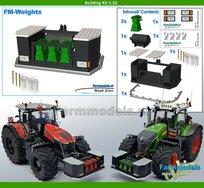 BOUWKIT: FRONTBUMPER met 3x COMPRESSOR, DRUKVAT en OPBERGKISTEN 3-Punts aansluiting  Materiaal: Resin ZWART GROEN ALUMINIUM Gespoten geleverd 1:32  