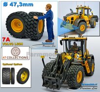 Ø 47.3 mm: VOLVO L60H: 2x brede Shovel banden + ALUMINIUM velgen VOLVO GEEL Gespoten geleverd geschikt voor Volvo L60H serie agri Collectables 1:32  