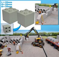 2x STAPELBLOK 2x2 NOKKEN  Afm. blok: 25 x 25 x 25mm Materiaal GRIJS KUNSTSTOF CONCRETE BETONLOOK Gespoten 1:32  NB2B  