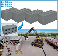 4x STAPELBLOK 4x2 NOKKEN  Afmeting blok: 50 x 25 x 25mm   Materiaal GRIJS KUNSTSTOF, BLANK Geleverd  1:32   NB2B 