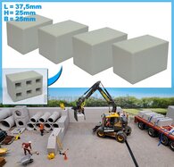 4x STAPELBLOK 3x2 VLAK Afm. blok: 37.5 x 25 x 25mm  Mat. GRIJS KUNSTSTOF, CONCRETE BETONLOOK Gespoten  1:32    NB2B