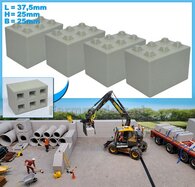 4x STAPELBLOK 3x2 NOKKEN Afm. blok: 37.5 x 25 x 25mm  Mat. GRIJS KUNSTSTOF, CONCRETE BETONLOOK Gespoten  1:32   NB2B   