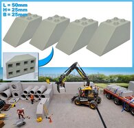 4x STAPELBLOK 4x2 NOKKEN/SCHUIN Afm. blok: 50 x 25 x 25mm Mat. GRIJS KUNSTSTOF CONCRETE BETONLOOK Gespoten 1:32  NB2B   
