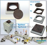 1x PUTAFDEKKING Universeel: BETON kleur AFDEKKING, PUTRAND en PUTDEKSEL in ZWART MATT/ ROEST Materiaal Resin op kleur geleverd 1:32    