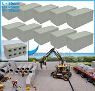 10x STAPELBLOK 4x2 VLAK Afm. blok: 50 x 25 x 25mm  Mat. GRIJS KUNSTSTOF CONCRETE BETONLOOK Gespoten  1:32   NB2B 