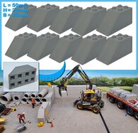 10x STAPELBLOK 4x2 NOKKEN/ SCHUINE VOORKANT  Afm. blok: 50 x 25 x 25mm GRIJS KUNSTSTOF, BLANK Geleverd  1:32    NB2B