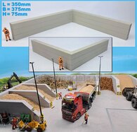 L-WAND STAPELBLOK RECHT VOOR VLAK BOVEN Afm: 350 x 375 x 75mm KUNSTSTOF BETONLOOK Gespoten geleverd  1:32  NB2B    