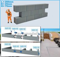 WAND MODULAIR STAPELBLOKKEN RECHT VOOR VLAK BOVEN Afm: 200 x 25 x 75mm GRIJS KUNSTSTOF BLANK Geleverd 1:32  NB2B        