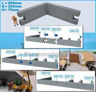 L-WAND MODULAIR STAPELBLOKKEN RECHT VOOR VLAK BOVEN Afm: 200 x 225 x 75mm GRIJS KUNSTSTOF BLANK Geleverd 1:32  NB2B      