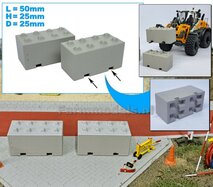 2x BETONBLOK/ STAPELBLOK 4x2 met NOKKEN, ook gebruikt als BARRIERS  Mat: KUNSTSTOF, BETONLOOK Gespoten geleverd 1:32 NB2B    