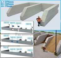 W-WAND MODULAIR STAPELBLOK SCHUIN VOOR VLAK BOVEN Afm: 275 x 325 x 75mm KUNSTSTOF BETONLOOK Geleverd 1:32 NB2B