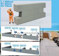 WAND MODULAIR STAPELBLOKKEN RECHT VOOR VLAK BOVEN Afm: 200 x 25 x 75mm KUNSTSTOF BETONLOOK Gespoten 1:32  NB2B      