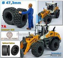 Ø 47.3 mm: LIEBHERR 546: 2x brede Shovel banden + ALU. velgen ZWART GLANS Gespoten geleverd geschikt voor LIEBHERR AT 1:32  