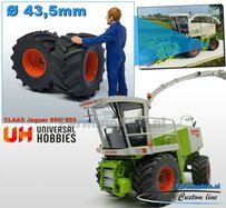 Ø 43.5 x 22.5mm: Claas Jaguar 860/ 880 UH: 2x Brede (achteras) banden + ALU. Velgen CLAAS ORANJE geleverd 1:32  Farmmodels Custom Line Series           