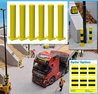 6x STOOTPALEN met voet.  Ø5.1x33mm Materiaal: RESIN, VERKEERS GEEL GLANS gespoten geleverd 1:32