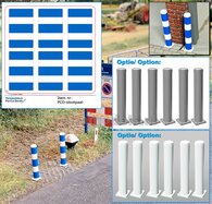 6x STOOTPAAL STICKERS  WIT-BLAUW Pré-Cut Decals  geschikt voor palen tot max Ø 5.3mm Stickers zijn 29mm hoog  1:32    