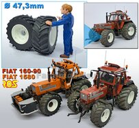 Ø 47,3 mm: FIAT 1580/ 160-90 van ROS: 2x VOORAS Banden met RESIN 8 GAATS-Velgen NH-FIAT WIT Gespoten geleverd  1:32  Custom Line Series  