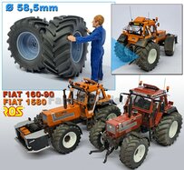 Ø 58.5 mm: FIAT 1580/ 160-90 van ROS: 2x ACHTERAS Banden met RESIN 8 GAATS-Velgen BLANK geleverd  1:32   Farmmodels Custom Line Series  