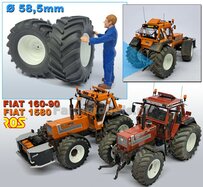 Ø 58.5 mm: FIAT 1580/ 160-90 van ROS: 2x ACHTERAS Banden met RESIN 8 GAATS-Velgen NH/ FIAT WIT gespoten geleverd  1:32   Farmmodels Custom Line Series  